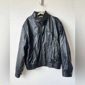 Wilsons Leather Black Leather Bomber Jacket zip front XL